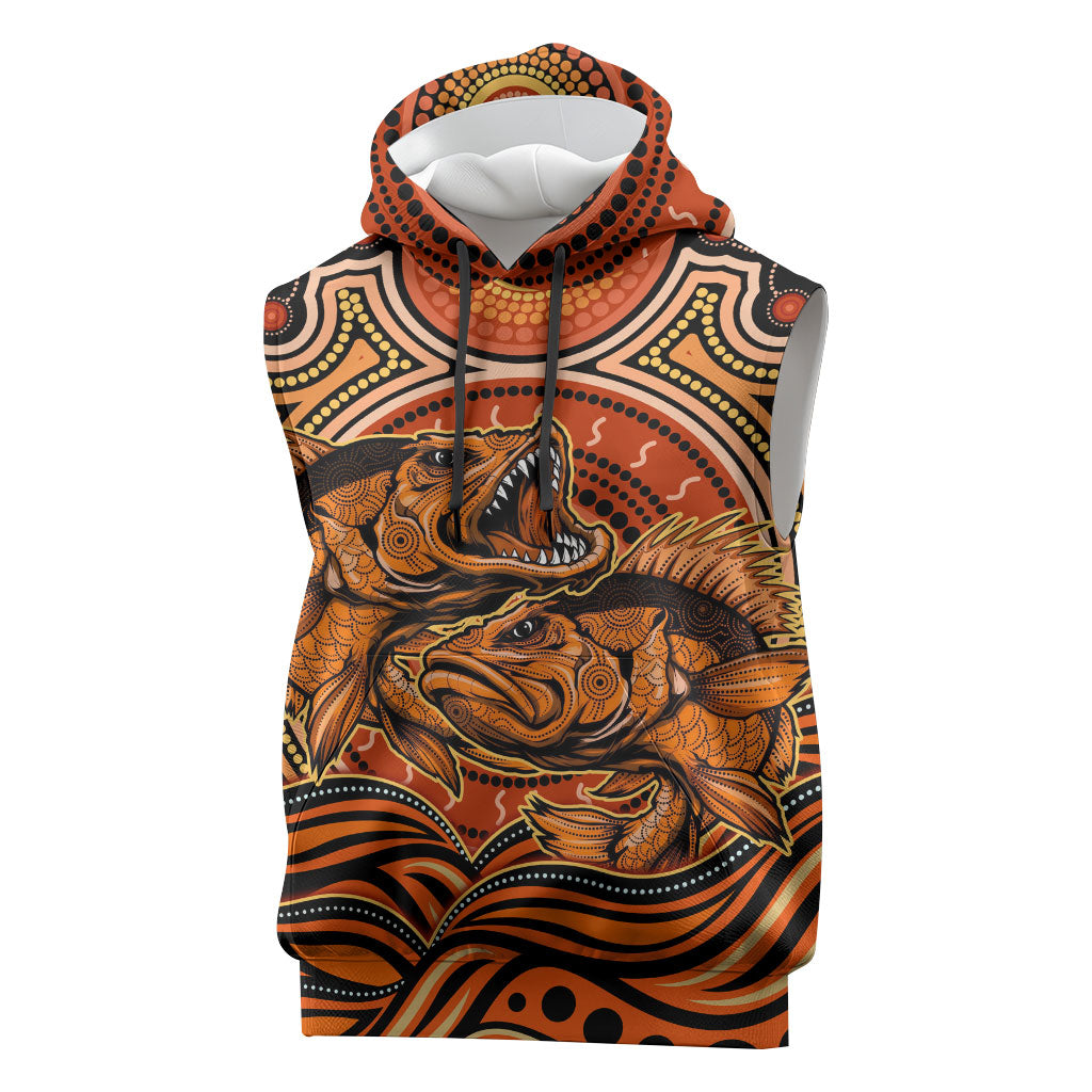 Barramundi Fish Sleeveless Hoodie Aboriginal Dot Art Indigenous Pattern