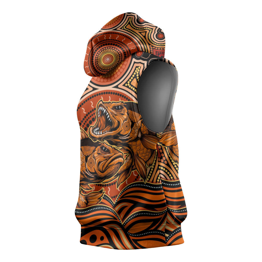 Barramundi Fish Sleeveless Hoodie Aboriginal Dot Art Indigenous Pattern