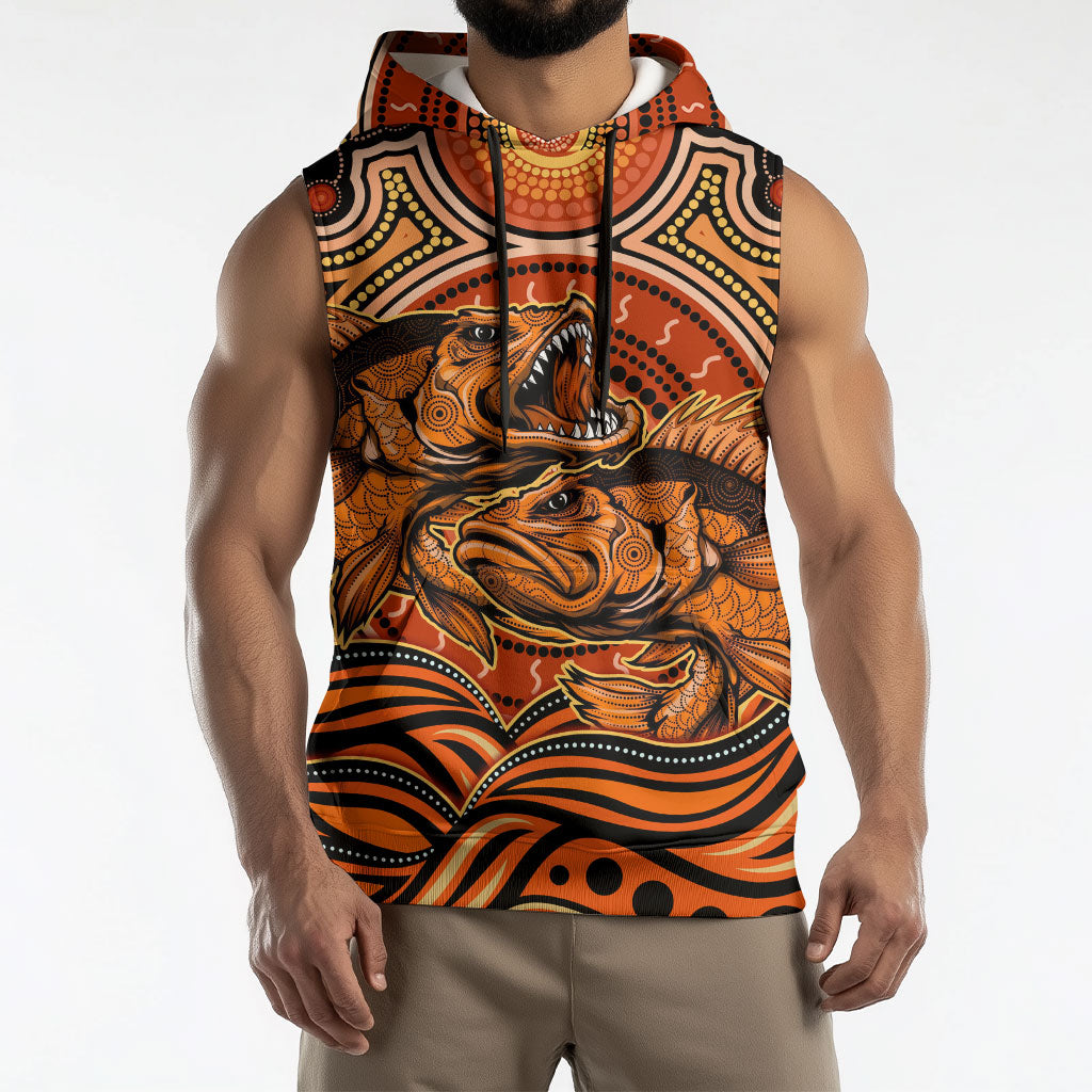 Barramundi Fish Sleeveless Hoodie Aboriginal Dot Art Indigenous Pattern