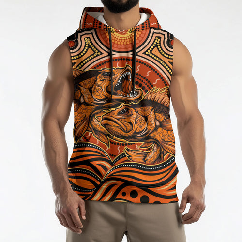 Barramundi Fish Sleeveless Hoodie Aboriginal Dot Art Indigenous Pattern