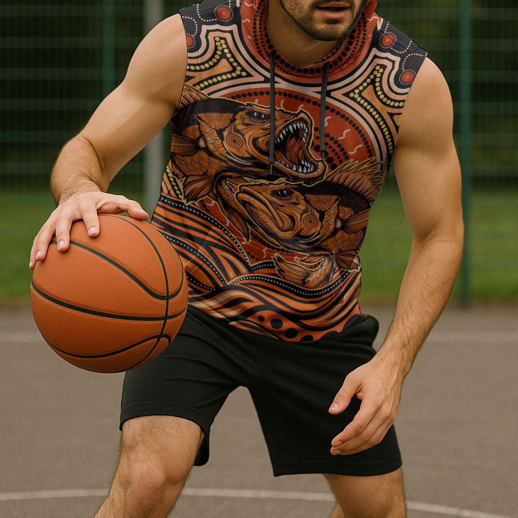 Barramundi Fish Sleeveless Hoodie Aboriginal Dot Art Indigenous Pattern