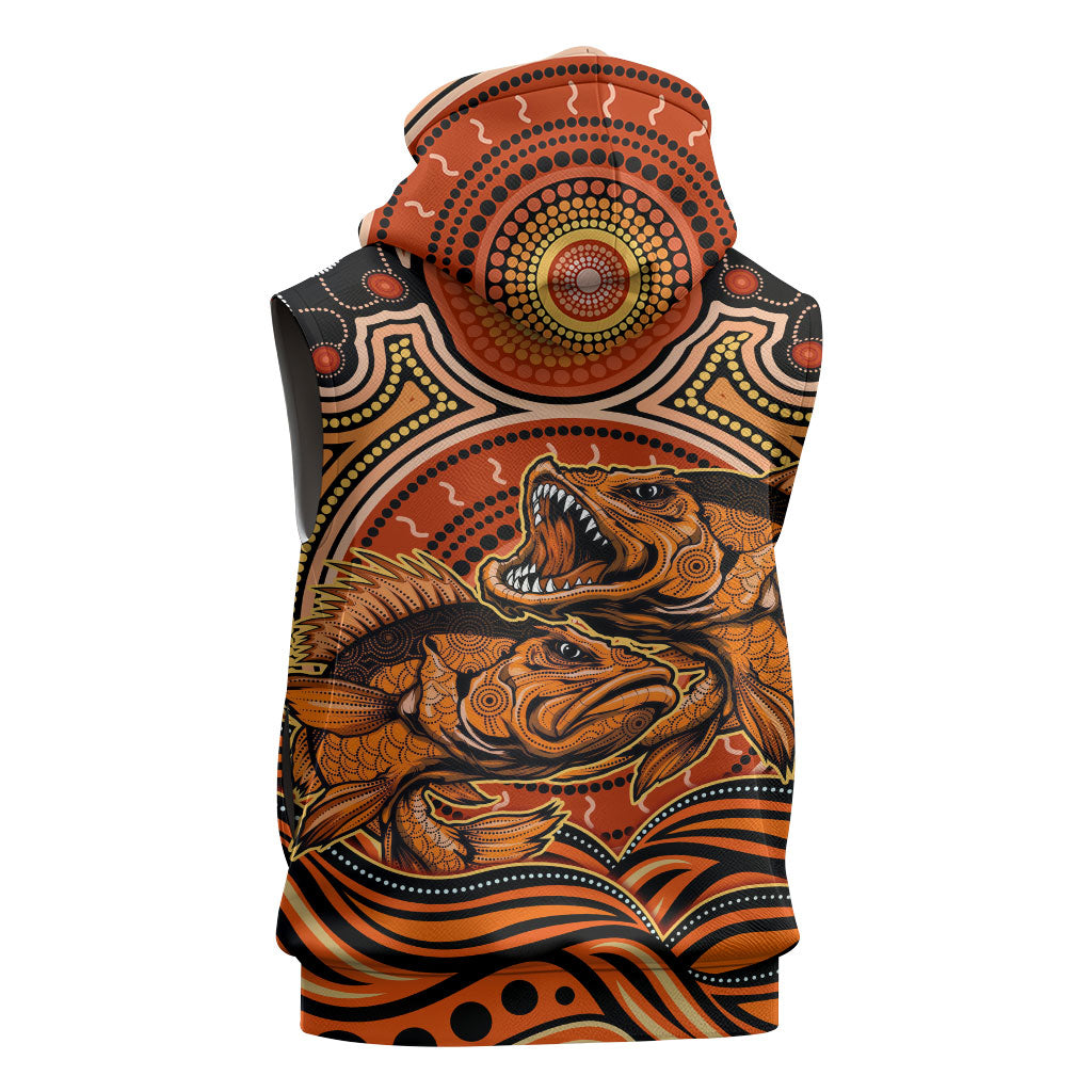 Barramundi Fish Sleeveless Zip Hoodie Aboriginal Dot Art Indigenous Pattern