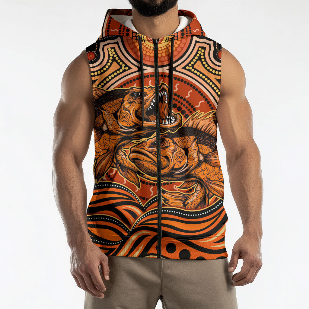 Barramundi Fish Sleeveless Zip Hoodie Aboriginal Dot Art Indigenous Pattern