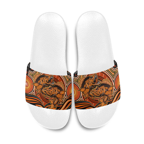 Barramundi Fish Slide Sandals Aboriginal Dot Art Indigenous Pattern