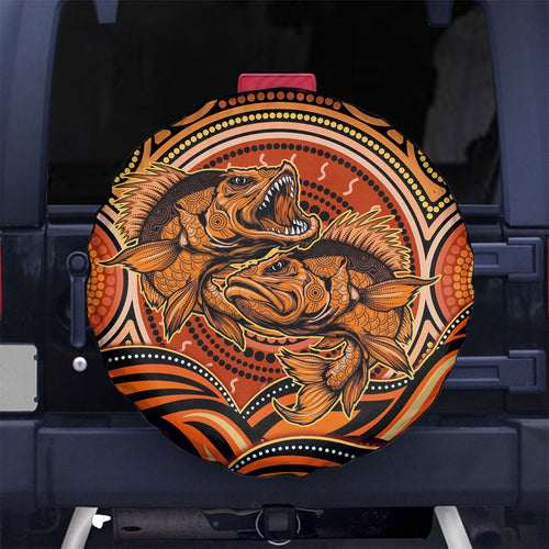 Barramundi Fish Spare Tire Cover Aboriginal Dot Art Indigenous Pattern