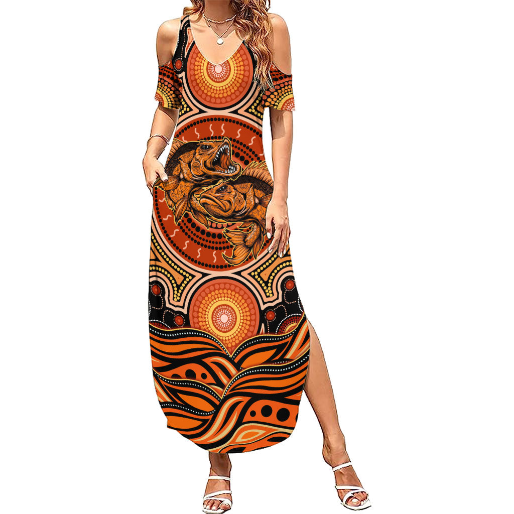 Barramundi Fish Summer Maxi Dress Aboriginal Dot Art Indigenous Pattern