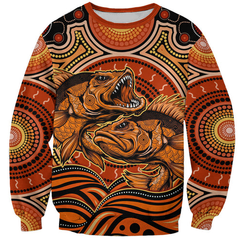 Barramundi Fish Sweatshirt Aboriginal Dot Art Indigenous Pattern