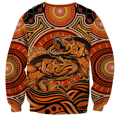 Barramundi Fish Sweatshirt Aboriginal Dot Art Indigenous Pattern