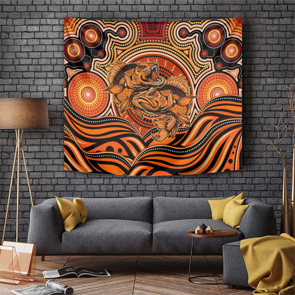 Barramundi Fish Tapestry Aboriginal Dot Art Indigenous Pattern