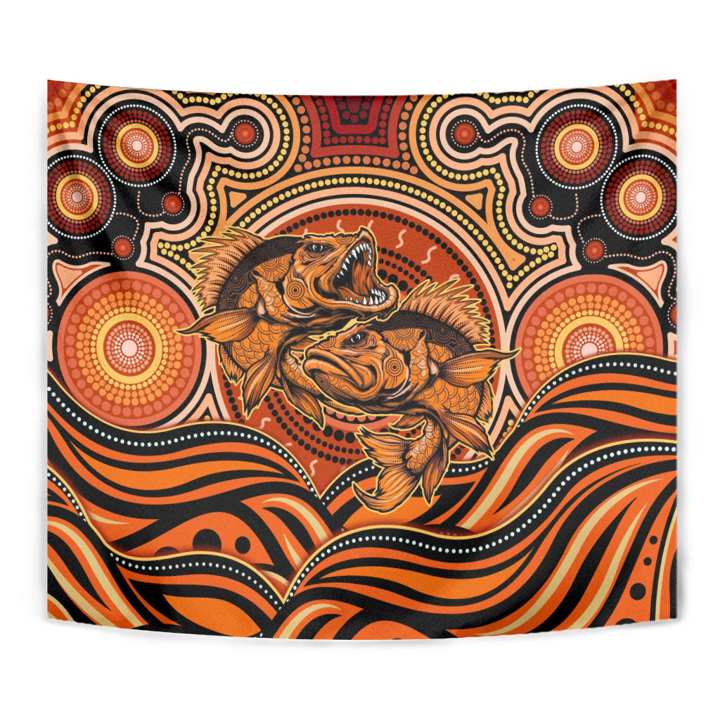 Barramundi Fish Tapestry Aboriginal Dot Art Indigenous Pattern