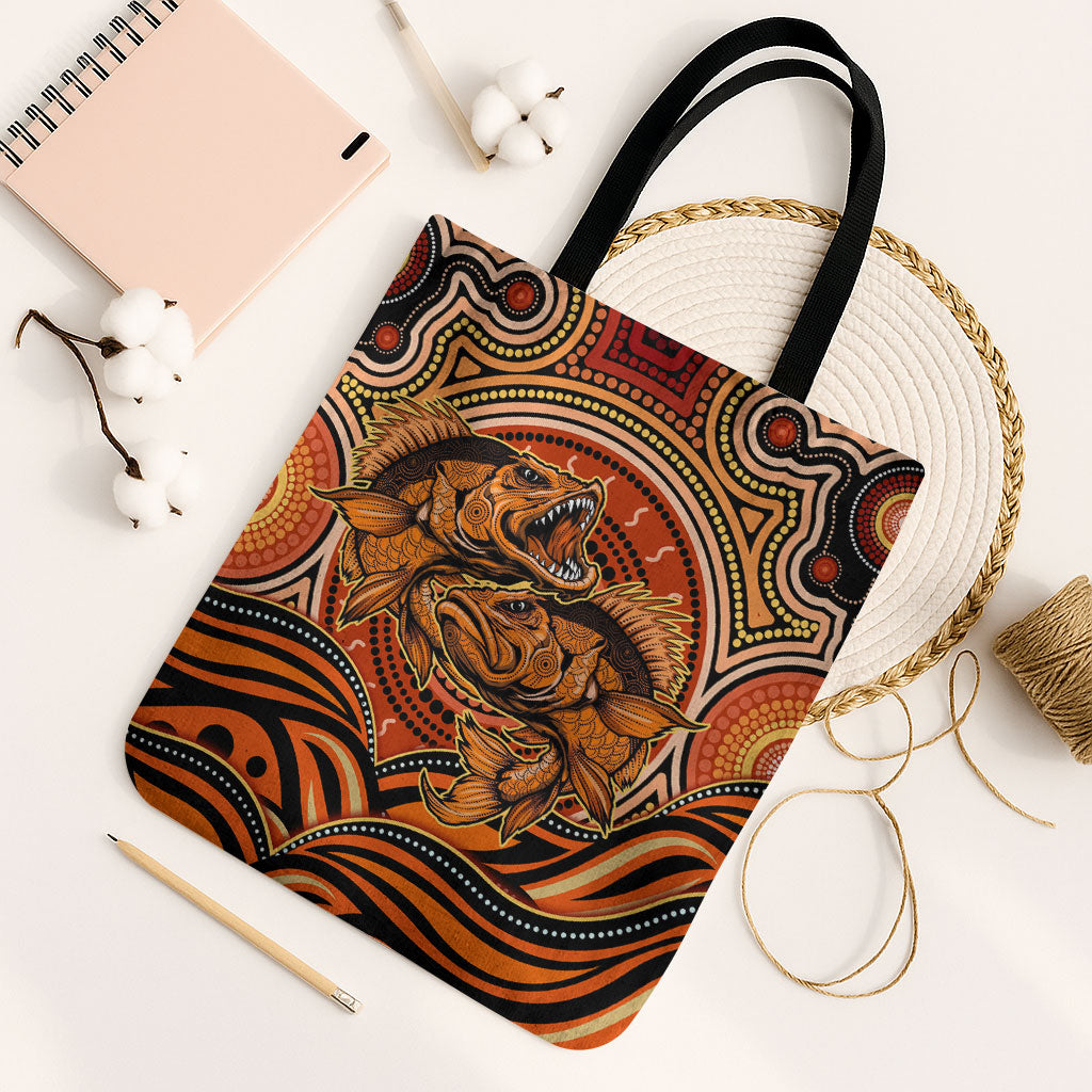 Barramundi Fish Tote Bag Aboriginal Dot Art Indigenous Pattern