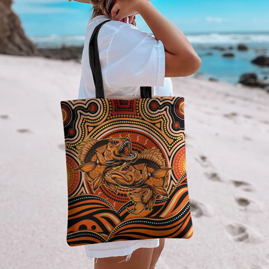 Barramundi Fish Tote Bag Aboriginal Dot Art Indigenous Pattern