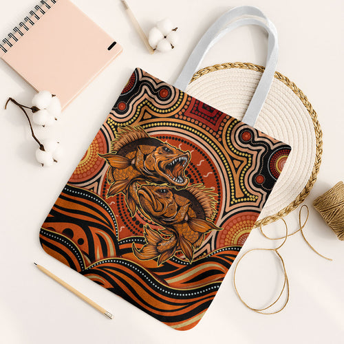 Barramundi Fish Tote Bag Aboriginal Dot Art Indigenous Pattern
