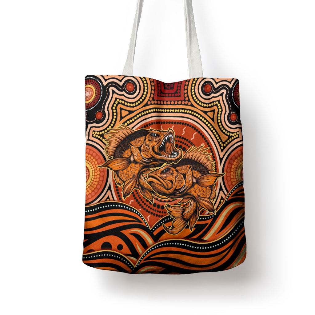 Barramundi Fish Tote Bag Aboriginal Dot Art Indigenous Pattern