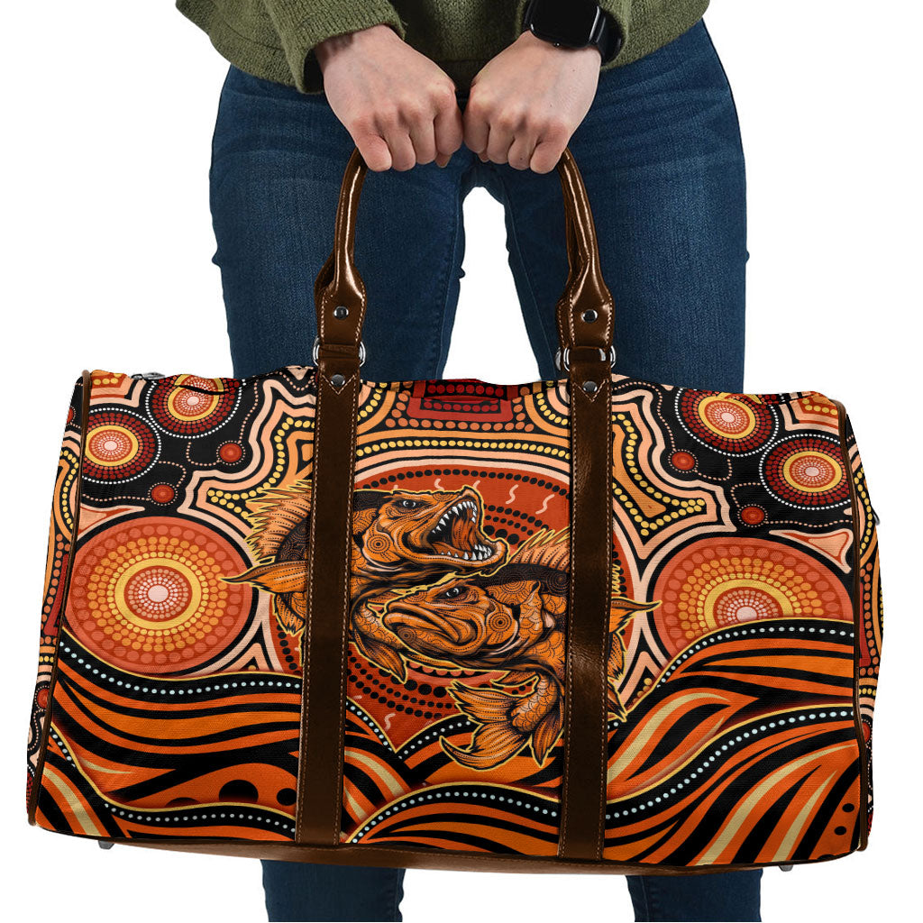 Barramundi Fish Travel Bag Aboriginal Dot Art Indigenous Pattern