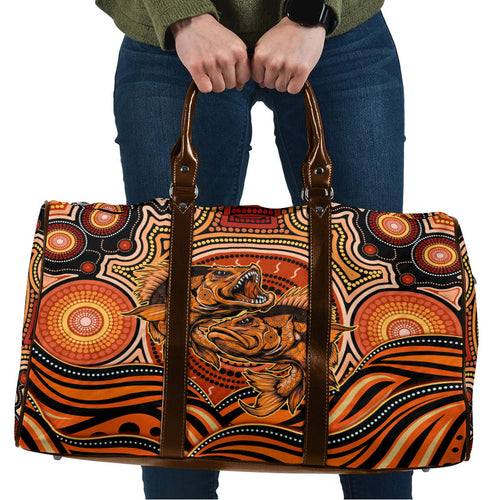 Barramundi Fish Travel Bag Aboriginal Dot Art Indigenous Pattern