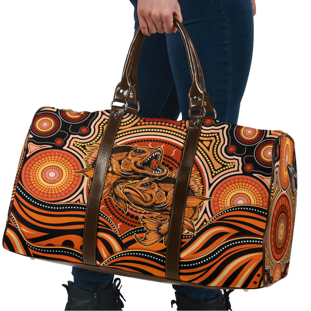 Barramundi Fish Travel Bag Aboriginal Dot Art Indigenous Pattern