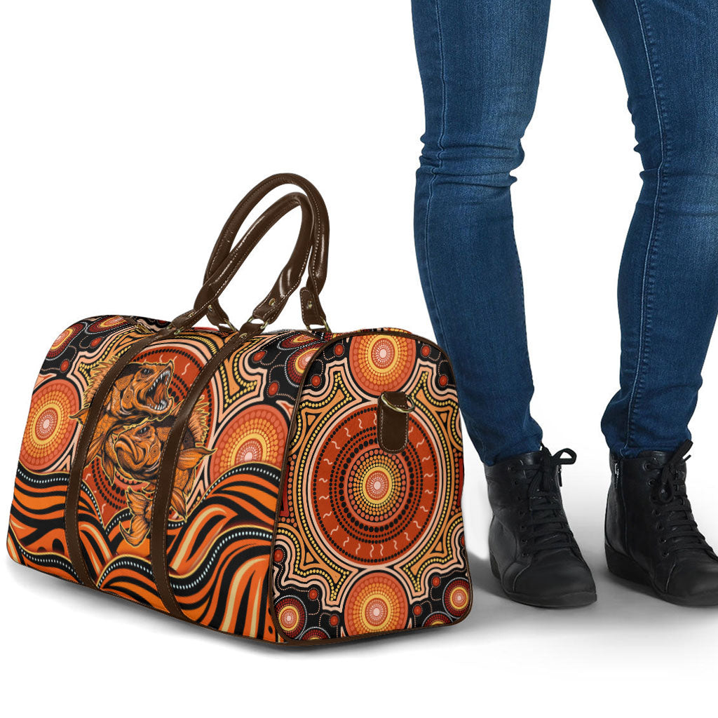 Barramundi Fish Travel Bag Aboriginal Dot Art Indigenous Pattern