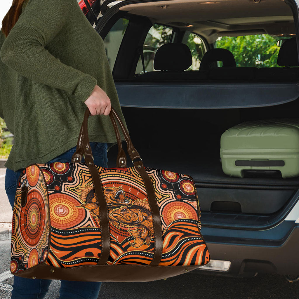 Barramundi Fish Travel Bag Aboriginal Dot Art Indigenous Pattern