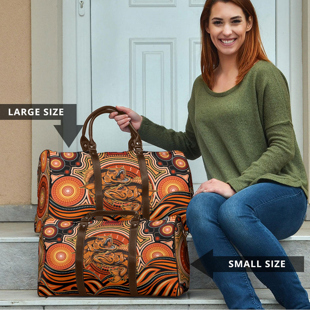 Barramundi Fish Travel Bag Aboriginal Dot Art Indigenous Pattern