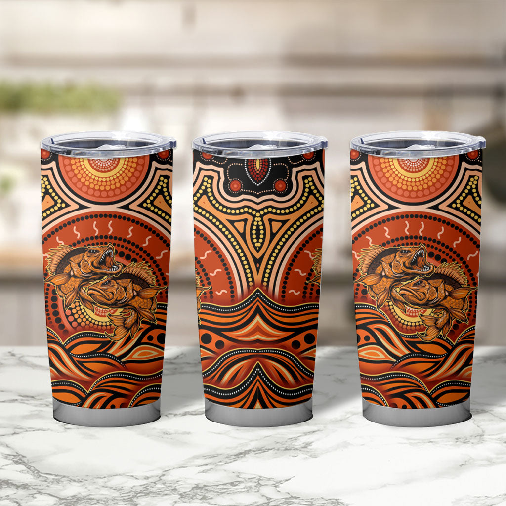 Barramundi Fish Tumbler Cup Aboriginal Dot Art Indigenous Pattern