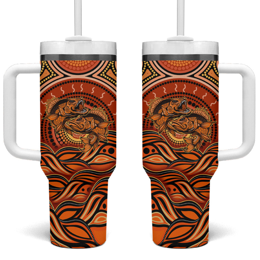 Barramundi Fish Tumbler With Handle Aboriginal Dot Art Indigenous Pattern