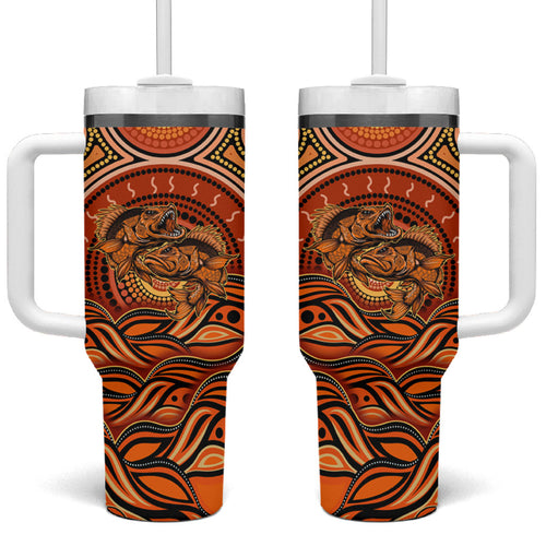 Barramundi Fish Tumbler With Handle Aboriginal Dot Art Indigenous Pattern
