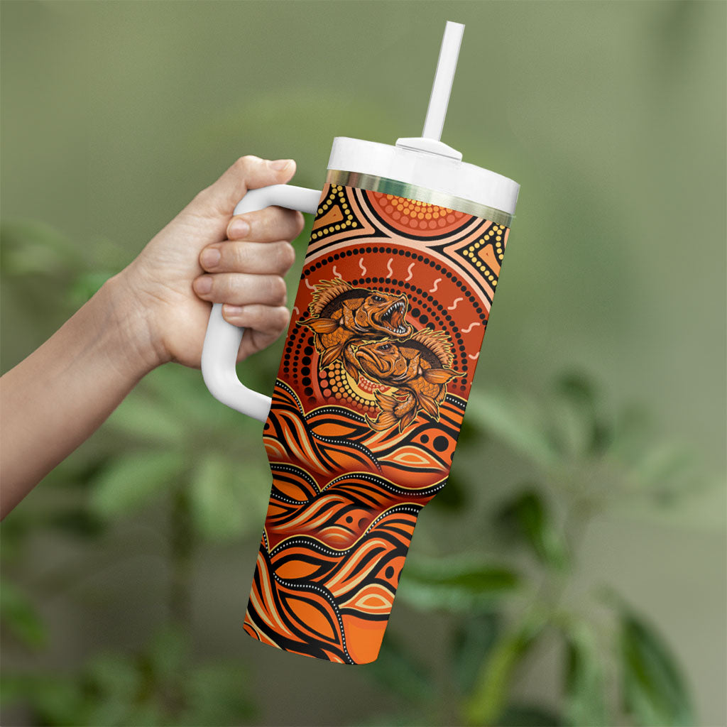 Barramundi Fish Tumbler With Handle Aboriginal Dot Art Indigenous Pattern