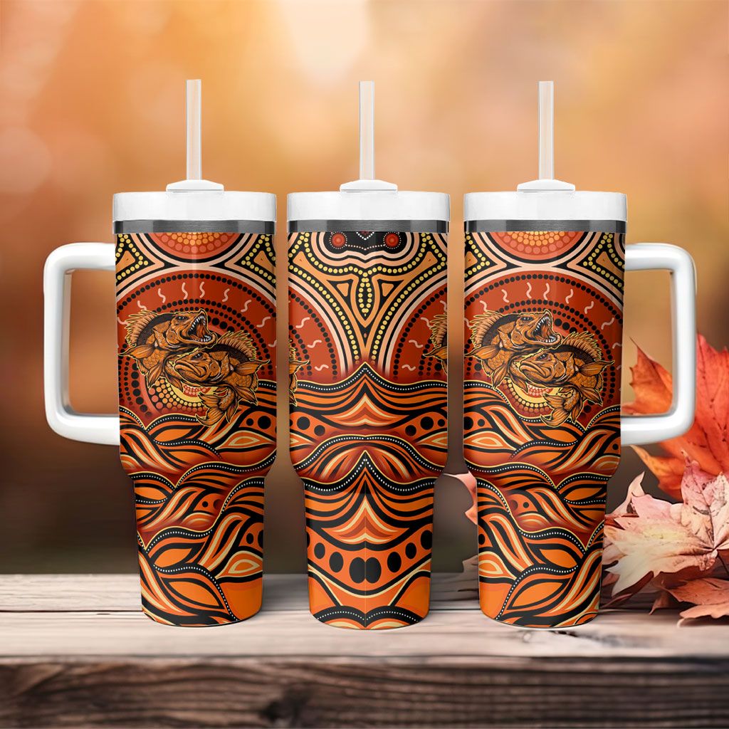 Barramundi Fish Tumbler With Handle Aboriginal Dot Art Indigenous Pattern