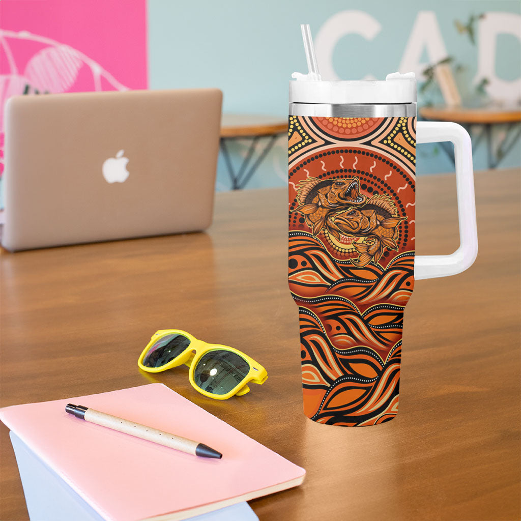 Barramundi Fish Tumbler With Handle Aboriginal Dot Art Indigenous Pattern