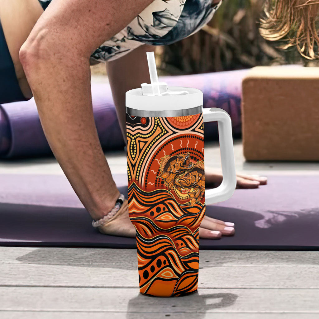Barramundi Fish Tumbler With Handle Aboriginal Dot Art Indigenous Pattern