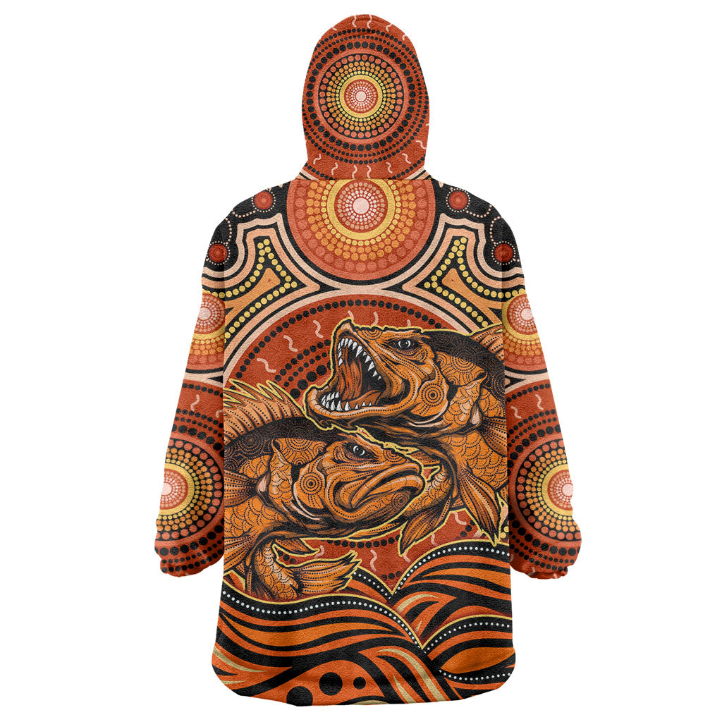 Barramundi Fish Wearable Blanket Hoodie Aboriginal Dot Art Indigenous Pattern