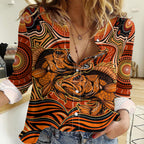 Barramundi Fish Women Casual Shirt Aboriginal Dot Art Indigenous Pattern