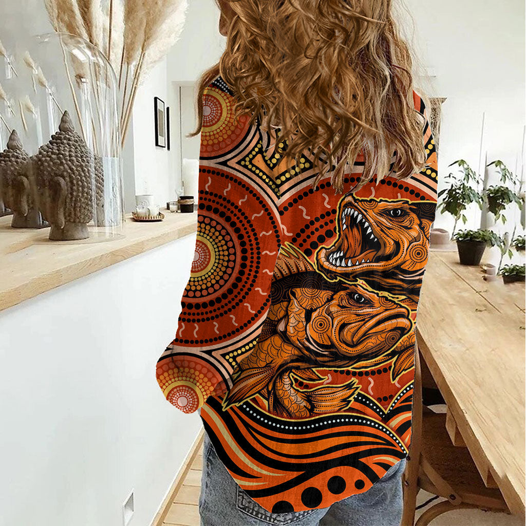 Barramundi Fish Women Casual Shirt Aboriginal Dot Art Indigenous Pattern