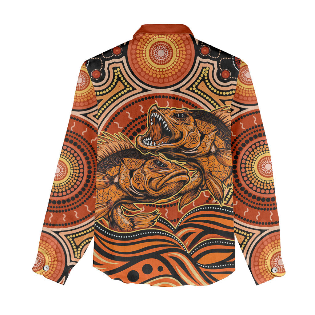 Barramundi Fish Women Casual Shirt Aboriginal Dot Art Indigenous Pattern