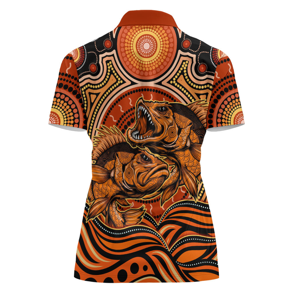 Barramundi Fish Women Polo Shirt Aboriginal Dot Art Indigenous Pattern