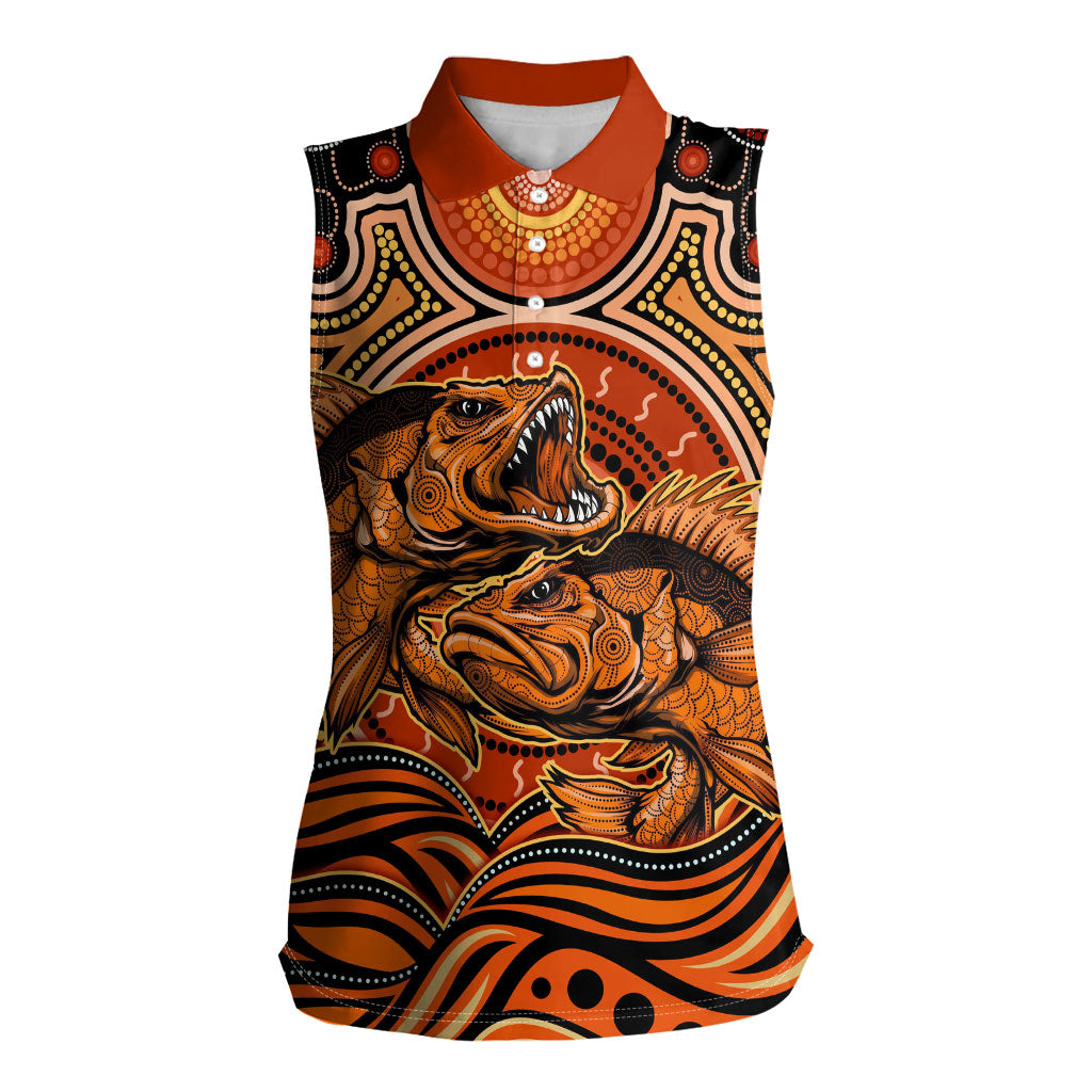 Barramundi Fish Women Sleeveless Polo Shirt Aboriginal Dot Art Indigenous Pattern