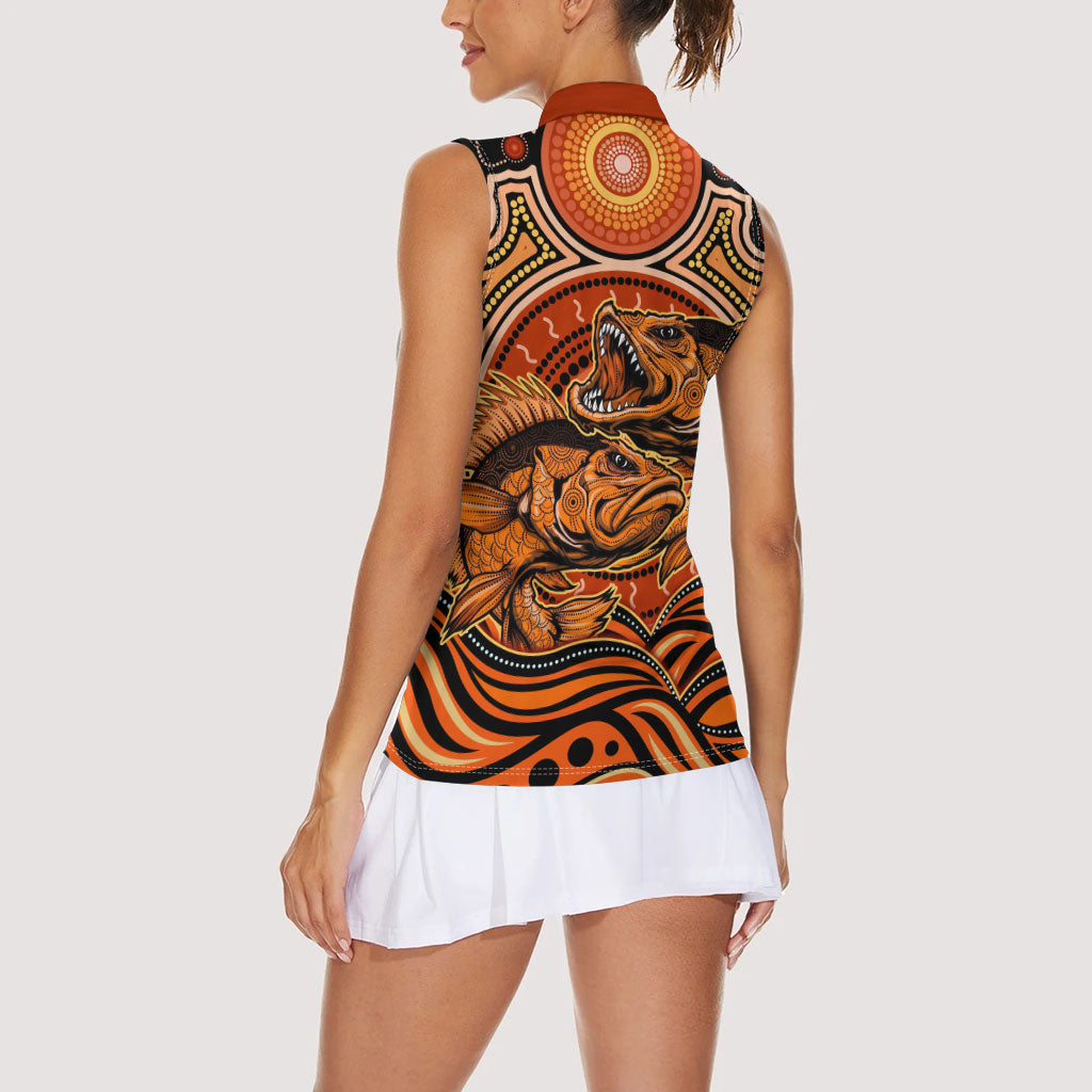 Barramundi Fish Women Sleeveless Polo Shirt Aboriginal Dot Art Indigenous Pattern