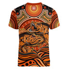 Barramundi Fish Women V-Neck T-Shirt Aboriginal Dot Art Indigenous Pattern