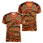 Barramundi Fish Women V-Neck T-Shirt Aboriginal Dot Art Indigenous Pattern