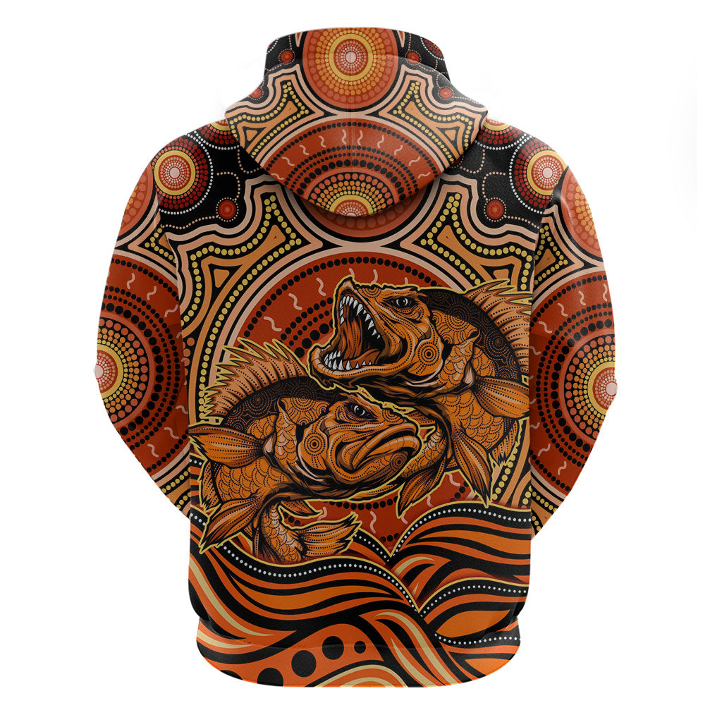 Barramundi Fish Zip Hoodie Aboriginal Dot Art Indigenous Pattern