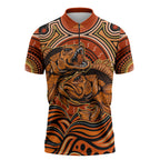 Barramundi Fish Zipper Polo Shirt Aboriginal Dot Art Indigenous Pattern