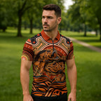 Barramundi Fish Zipper Polo Shirt Aboriginal Dot Art Indigenous Pattern