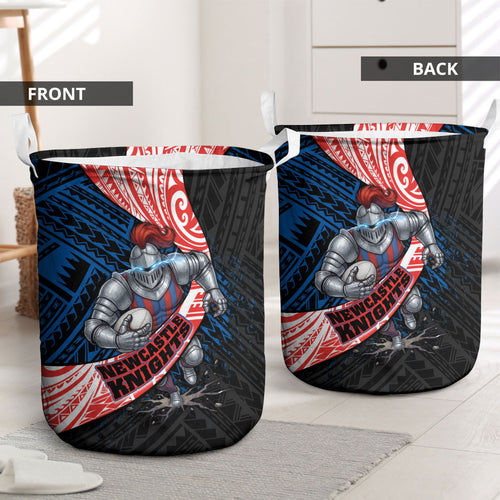 Newcastle Knights Rugby Laundry Basket Tribal Polynesian Power Art - Lightning Mascot