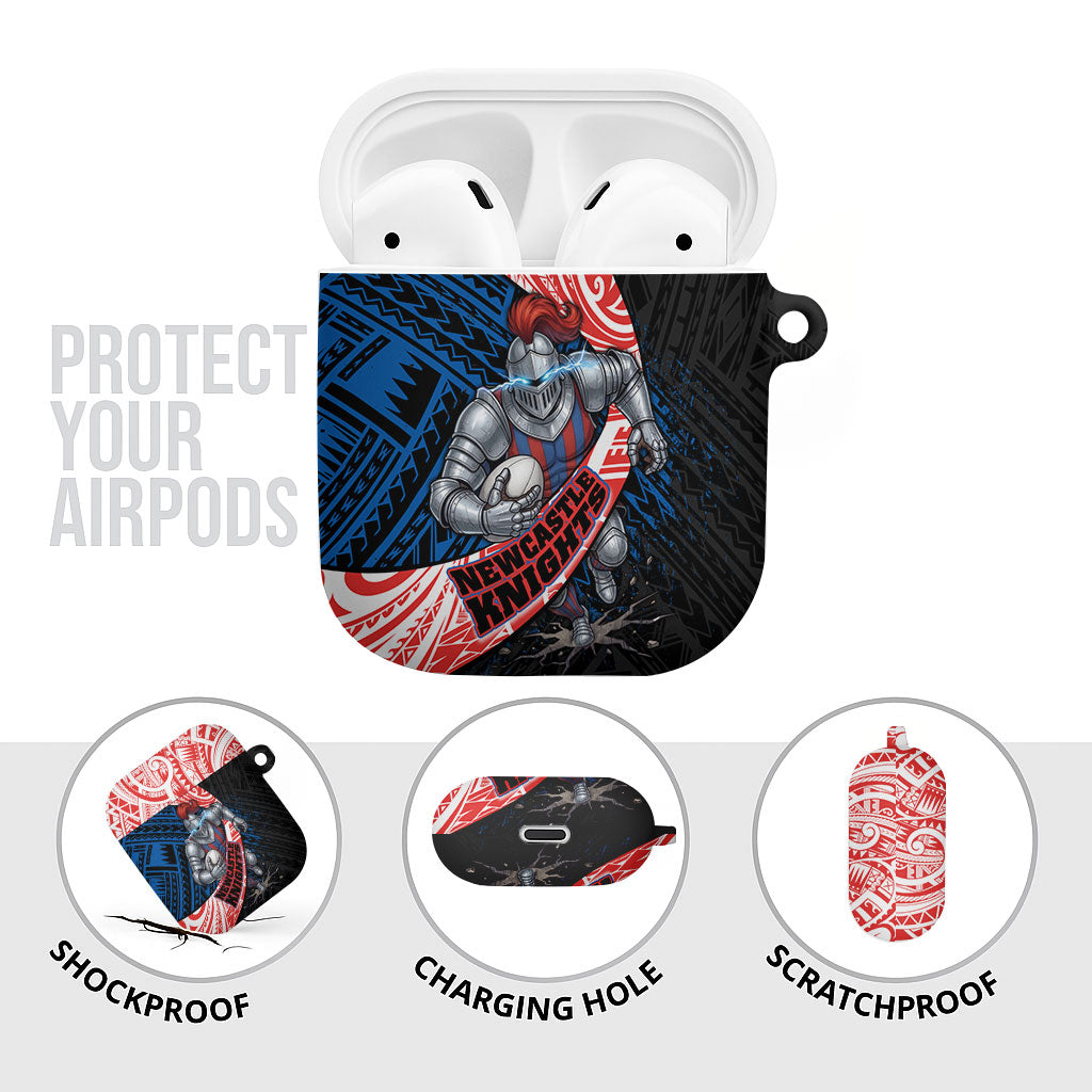 Newcastle Knights Rugby AirPods Case Tribal Polynesian Power Art - Lightning Mascot