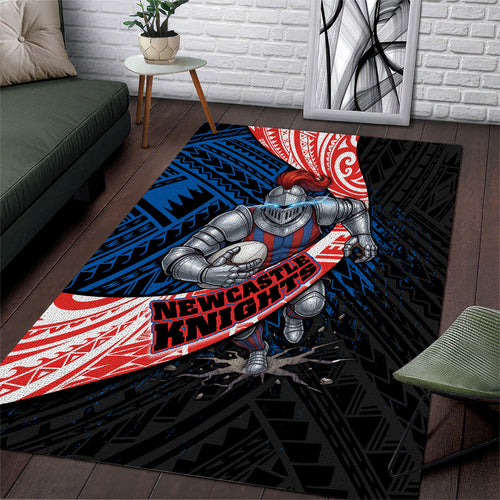 Newcastle Knights Rugby Area Rug Tribal Polynesian Power Art - Lightning Mascot