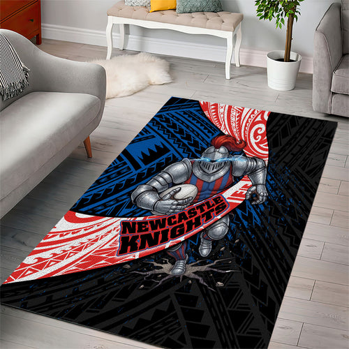Newcastle Knights Rugby Area Rug Tribal Polynesian Power Art - Lightning Mascot