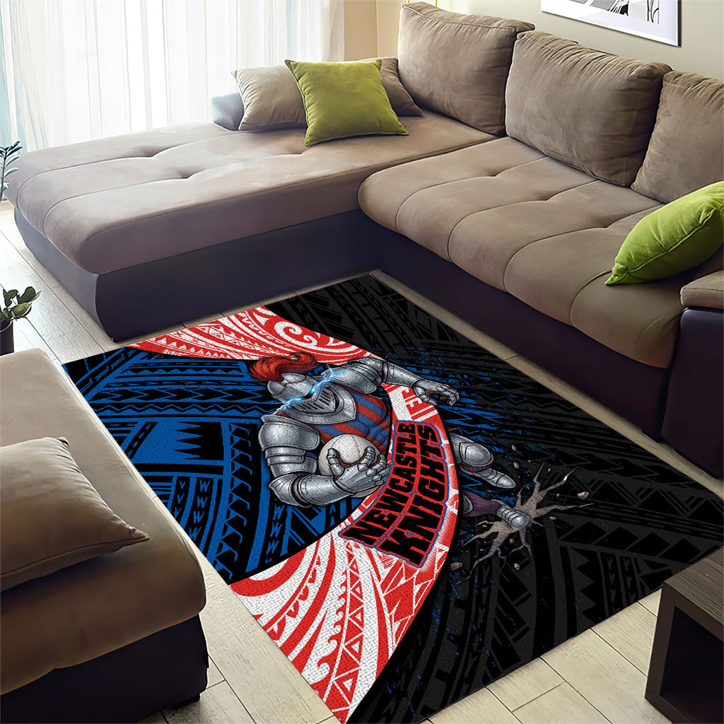 Newcastle Knights Rugby Area Rug Tribal Polynesian Power Art - Lightning Mascot