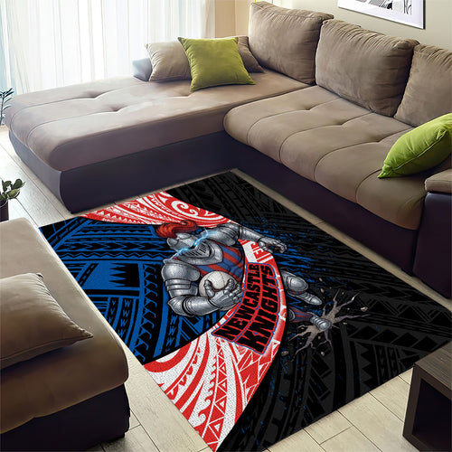 Newcastle Knights Rugby Area Rug Tribal Polynesian Power Art - Lightning Mascot