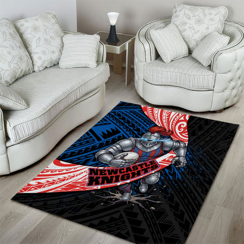 Newcastle Knights Rugby Area Rug Tribal Polynesian Power Art - Lightning Mascot